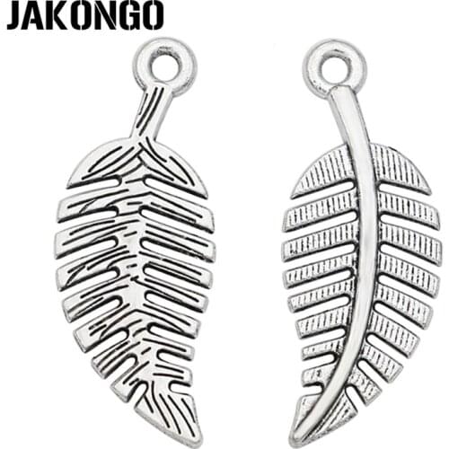 JAKONGO Antique Silver Plated Leaf Charms for Jewelry Making Pendants for DIY Bracelet Accessories 30x11mm 15PCS/lot