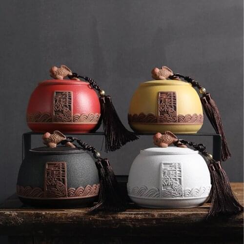 Retro Rough Pottery Tea Packing Box Represent Abundance Tea Caddy Ceramic Sealed Canister Storage Tank Pu'er Tea Can