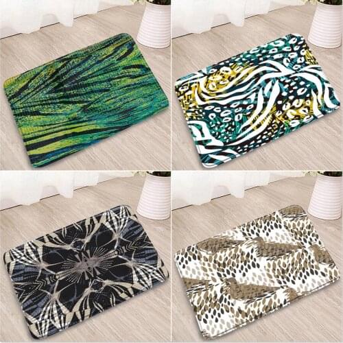 Leopard Pattern Bathroom Mats Colorful Geometry Doorway Kitchen Toilet Flannel Absorbent Non-Slip Rugs Washable Home Decoration