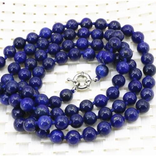 Fashion statement women long chain necklace 8mm natural lapis lazuli stone round beads high quality jewelry 36inch B3211