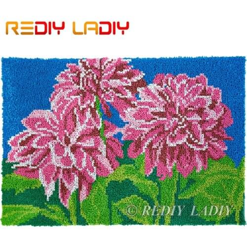 Latch Hook Rug Dhalia Flowers Chunky Yarn Tapestry Kits Crochet Cushion Mat DIY Carpet Rug Needlework Hobby & Crafts 85*58cm