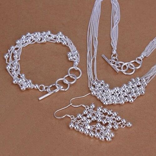 S137 925 Hot Selling Silver Color Jewelry Sets For Women Fashion Jewelry Set Six-Strands Shine Beads /akuajcba Awmajnta