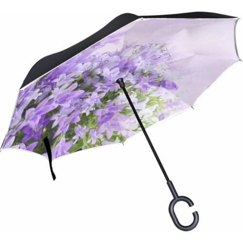 Lisianthus Flowers Windproof Reverse Umbrella Double Layer Inverted Umbrella Self Stand Umbrella Rain/Sun Women/Men High Quality