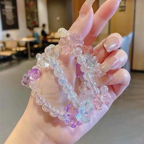 Cute Bear Bracelet Head Rope Fashion Sweet Girl Acrylic Hair Rope Bracelet Shining Crystal Hair Circle Elastic Hair Band 2 Use
