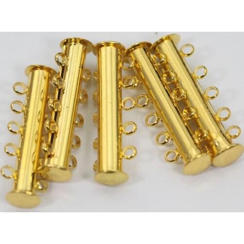 Fashion 5 Strands New Gold Plated Slide Lock Clasps Tube Clasps 100pcs/lot DIY Jewelry Accessories Free Shipping JC014