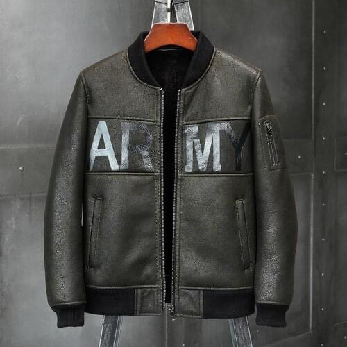 Mens B3 Shearling Jacket Sheepskin Coat Mens Leather Jacket Motorcycle Jacket B3 Flight Jacket Baseball Collar Coat