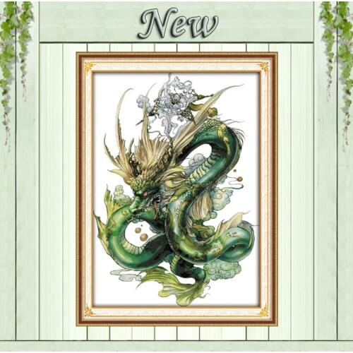 Green dragon mascot animal decor diy painting counted print on canvas DMC 11CT 14CT Cross Stitch kits embroidery needlework Sets