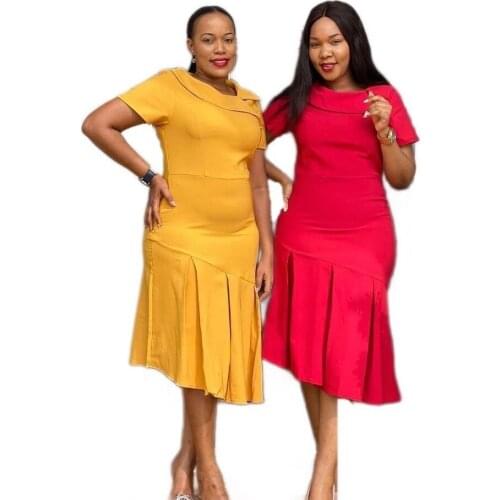 2021 summer new fashion african women o-neck polyster plus size knee-length dress S-3XL