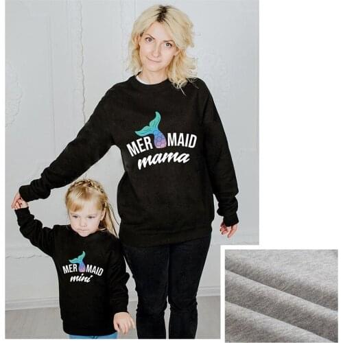 Autumn Winter Sweet Family Matching Outfits Mermaid Mini Mama Letter Printed Long Sleeve Sweatshirt For Mom and Girl Clothes