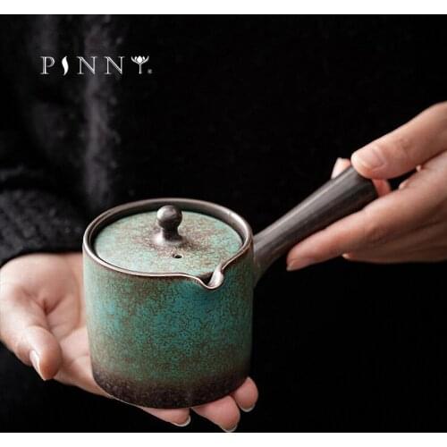 PINNY 150ML Turquoise Glaze Ceramic Side Handle Teapot Retro Japanese Style Tea Service Coarse Pottery Kung Fu Tea Pot