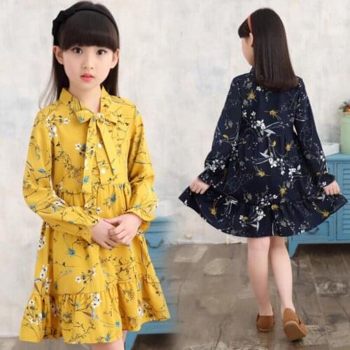 3-12 Years 2018 Autumn Preppy Style Floral Girls Dress Princess Long Sleeve Kids School Dresses for Girl Children Clothes JW4165