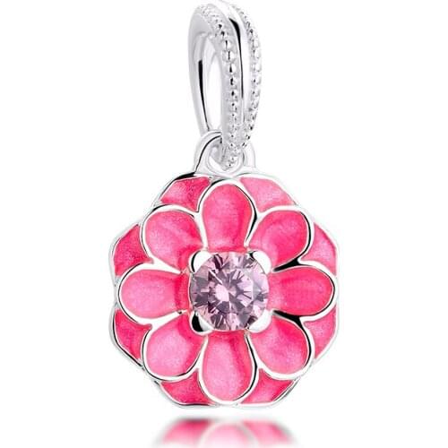 Fits for Pandora Beads Bracelets Blooming Dahlia Dangle Charms 100% 925 Sterling Silver Jewelry Free Shipping
