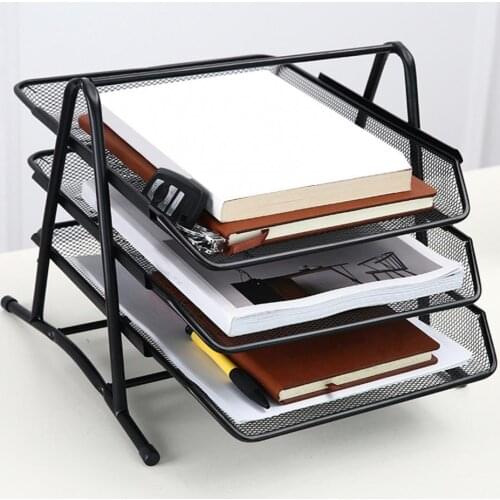 File Storage Tray Creative Anti-Rust 3 Layers Metal Wide Entry Desk File Document Letter Tray Rack File Organizer