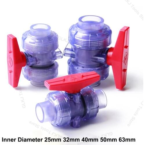 1Pcs 25 32 40 50 63mm Transparent UPVC Union Ball Valve Water Pipe Fittings Garden Irrigation Aquarium Tube Flow Controll Valve