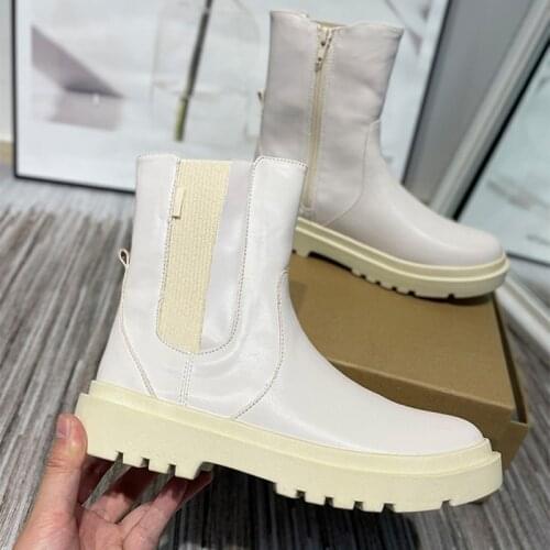 Luxury Chelsea Women Boots Za Thick Sole PU Leather Elastic Fashion Girl Ankle Boot Zipper Female Shoes Woman Autumn Winter