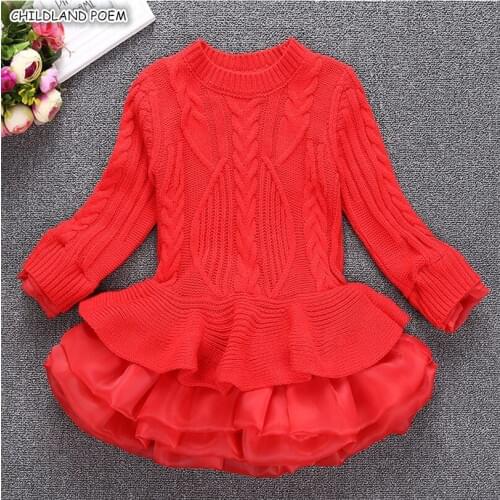 Christmas Girls Dress Long Sleeve Winter Kids Dresses For Girls Cotton Knitted Girls Clothes Christmas Dress For Girl Sweater
