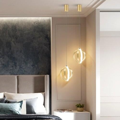 Nordic Designer Gold Ring Pendant Lights Creative Art Dinning Room Lamps Restaurant Light Bedside Single Head Small Chandelier
