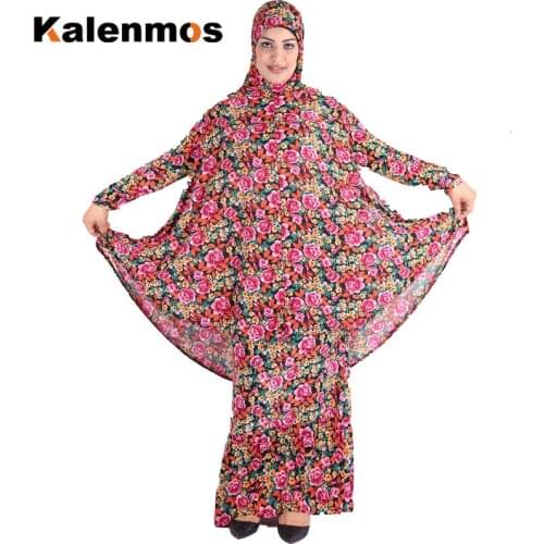 Turkey Muslim 2 Piece Set Women Prayer Garment Ramadan Long Hijab and Skirt Flower Jilbab Robes Islamic Abaya maxi Dress