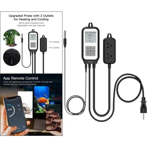 Smart Temperature Controller, WiFi Digital Thermostat with Heating & Cooling Outlet Work with & Google Home, App Monitor