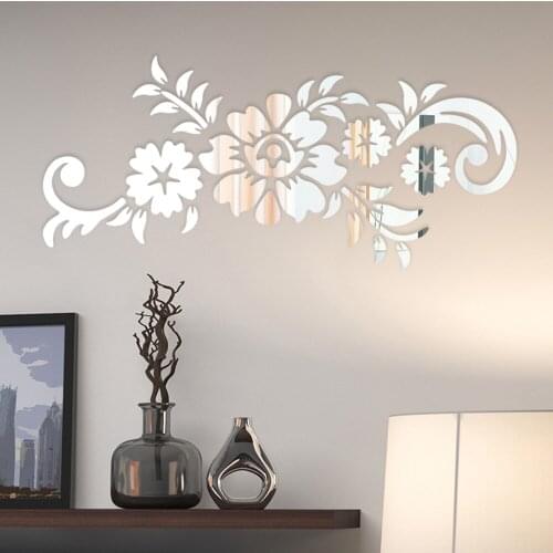 3D Mirror Floral Acrylic Wall Sticker Removable Mural Decal Home Living Room Bedroom Decor Wall Art Home Decoraion Accessories