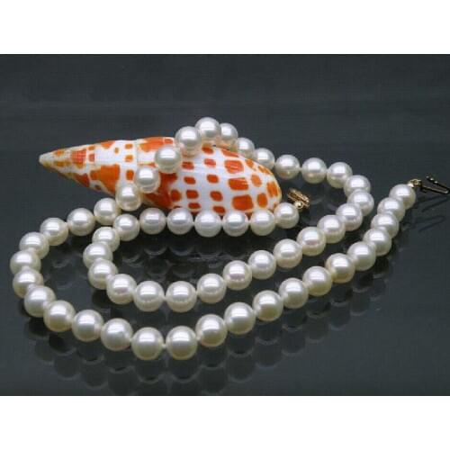 AAA+ perfect 9-10mm white akoya pearl necklace 18" 925silver yellow gold clasp