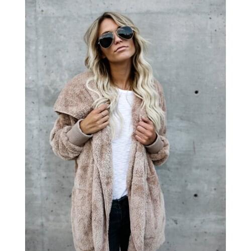 Womens Clothing Womens Fall/Winter Long-Sleeved Fur Coat Warm Cotton Coat Mid-Length Double-Sided Hoodie Fur Coat Plush Coat