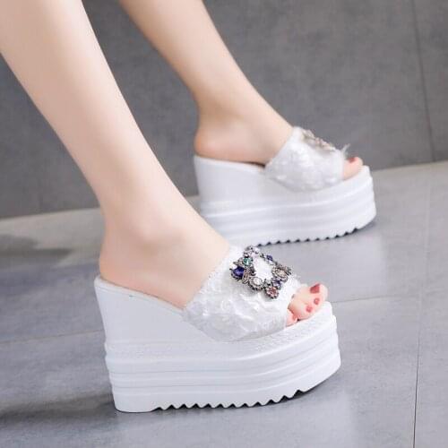 High heels 2020 dropship crystals High Heels leisure Summer Wedges Sandals Woman Shoes Women platform Mules Slipper