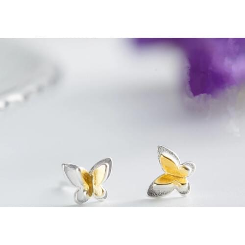 OBEAR Mini Gold Double Butterfly Stud Earrings Fashion Simple Cute Women Jewelry Accessories