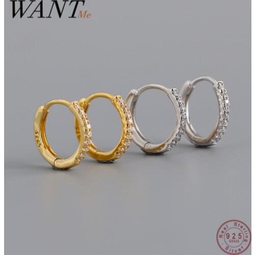 WANTME 925 Sterling Silver White Zircon Hoops Huggies Loops Clips Earring For 2021 Rock Punk Women Piercing Jewelry Accessory