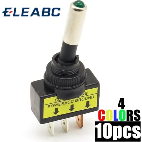 10 pcs 12V 20A Car Auto Red Blue Yellow Green Color LED Light Toggle Rocker Switch 3 Pin SPST ON/OFF Sales for Vehicles Switches