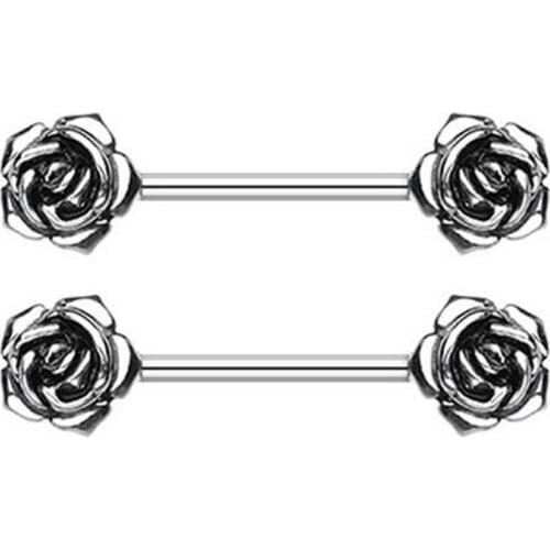 2Pcs Elegant Rose Alloy Plated Soft Bar Body Nipple Rings Jewelry Women, Bar Barbell Piercing Nipple pircing ombligo