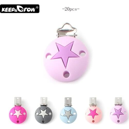 Keep&Grow 20Pcs Stars Silicone Pacifier Clips Round Baby Dummy Soother Holder Silicone Beads DIY Tool Accessories Baby Teethers