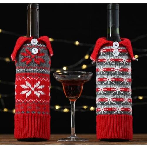 30*10cm Snowflake Button Knitted Christmas Wine Bottle Cover Bag Home Christmas Party Decoration LX8578