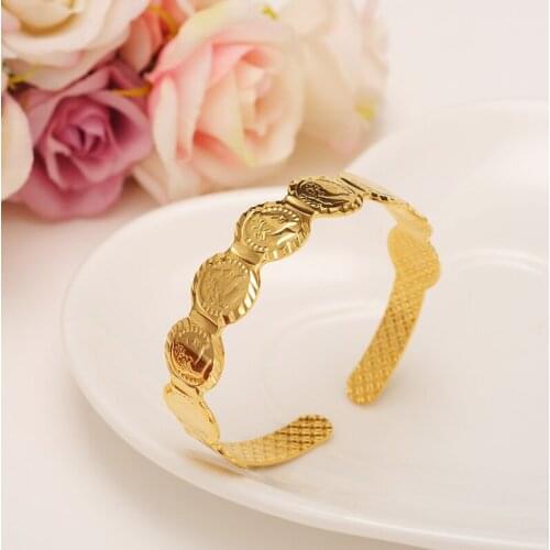 Bangrui Haert Coin Bangle Women,Gold Color Romantic Bangle Men Jewelry Arabic/African Middle Eastern