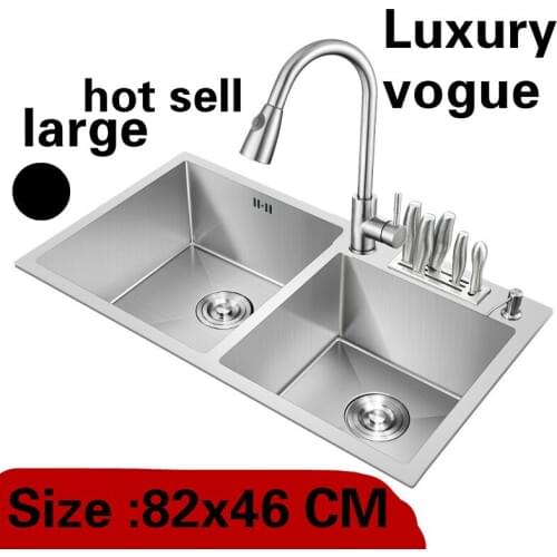 Free shipping Apartment kitchen manual sink double groove multifunction do the dishes 304 stainless steel hot sell big 82x46 CM