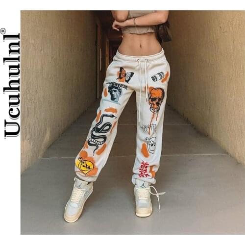 Skull Butterfly Tie Dye Print Trousers 2021 Autumn Winter Jogger Women High Waist Sweatpants Harem Pants Loose Streetwear