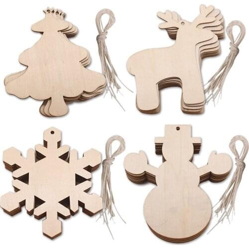 10pcs Wooden Snowman Discs with Holes Unfinished Natural Wood Slices for Crafts DIY Christmas Ornaments Hanging Decorations