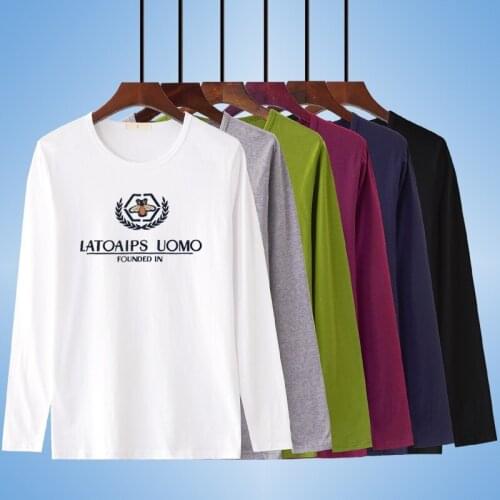 Adult Mens Spring Autumn Fashion Print Letter Thin Cotton Long Sleeve O-Neck Casual T-shirt Plus Size Basic Top Tees Pullovers