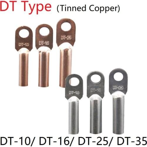 DT-10 DT-16 DT-25 DT-35 Wire Terminal Copper Crimp Splice Silver Tin Plated Block Bare Bolt Hole Nose Tube LUG Cable Connector