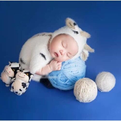 Dvotinst Newborn Baby Photography Props Knitted Crochet 2021 Cute Cow Doll Hat Bonnet 2pcs Fotografia Studio Shoots Photo Props