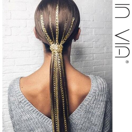 European Silver Gold Tassel Hair Jewelry Women Punk Rock Night Club Female Fringe Chain Crystal Head Chain Hair Combs