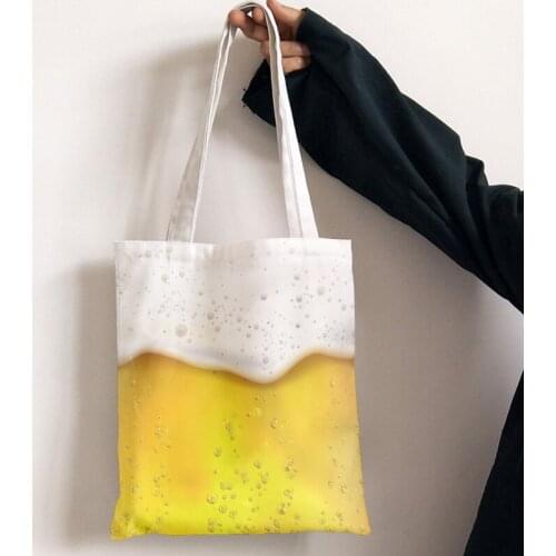 Creative Beer Pattern Canvas Bag Women Handbag Casual Travel Shopping Tote Bag Large Capacity Shoulder Bag Female Cross Body Bag