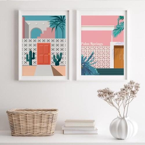 Palm Springs Retro Print Canvas Paintings,Vintage Poster,Pink Gallery Wall Pictures,California,Mid Century Art,Modern Home Decor
