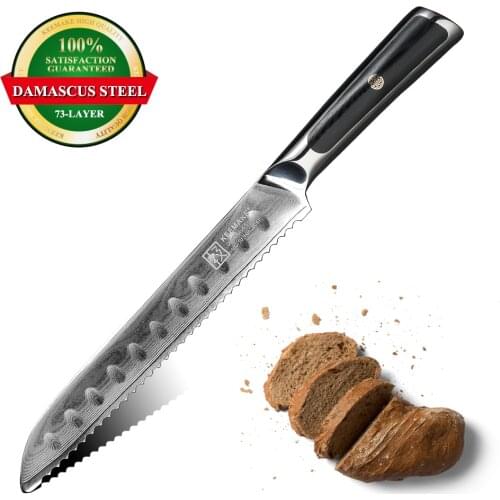 KEEMAKE High Quality 8" Bread Knife Damascus Japanese VG10 Steel Sharp Blade Chefs Kitchen Knives G10 Handle Cake Cutting Tools