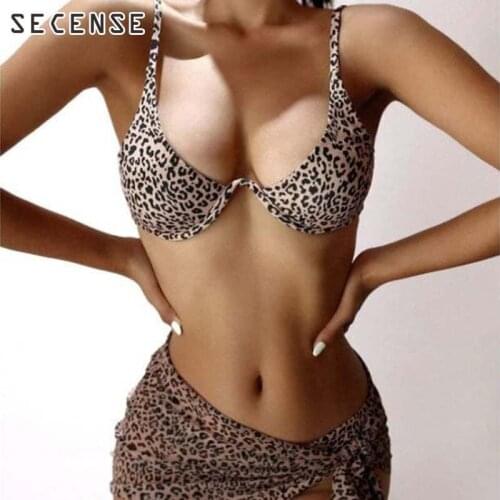 Bikini Set Leopard Flower Printed Three Piece Swimsuit Sunbathing Swimwear Summer Women Clothing SECENSE