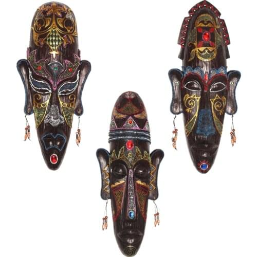 Zakka 3D Hand Painted Crafts Gift Personality Retro African Masks Metope Wall Hanging Decor For Home Living Room Bar Ornament