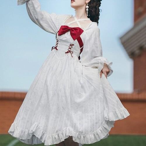 Princess sweet lolita dress vintage lace bowknot high waist victorian dress kawaii girl loli cosplay винтажная одежда лолита