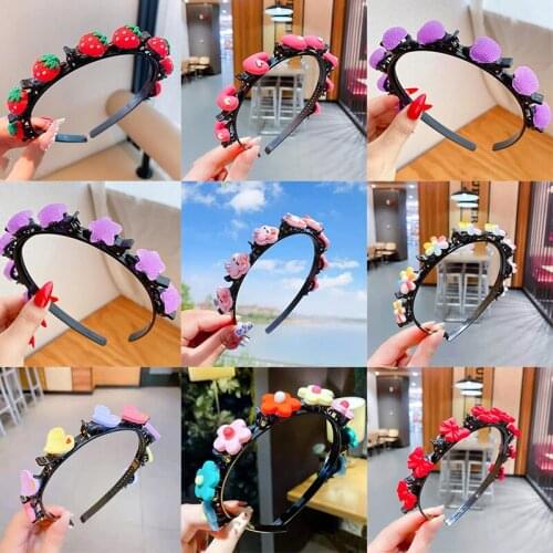 Cute Flower Bangs Fixed Braided Hairbands Clips For Girls Kids Sweet Hairpin Hair Ornament Headband Fashion Hair Accessories