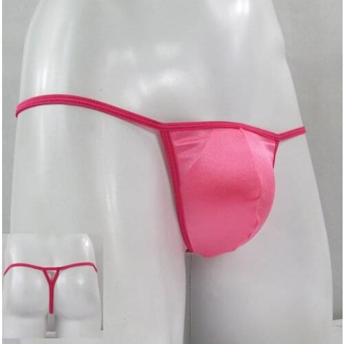 Mens String Pouch Thong Triangle T Back G799Y Shiny Satin Knit