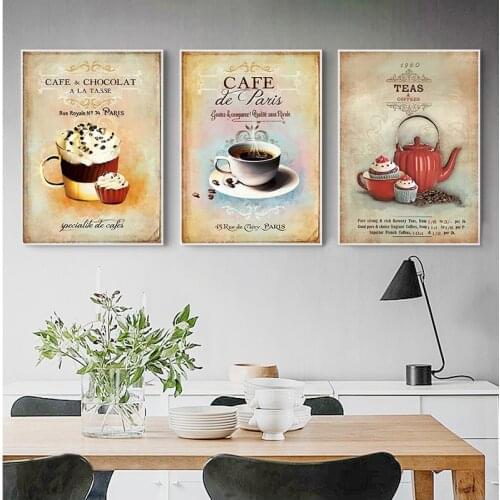 Nordic Poster Vintage Minimalist Coffee Dessert Canvas painting Abstract Home Decoration Kitchen Wall Pictures No Frame